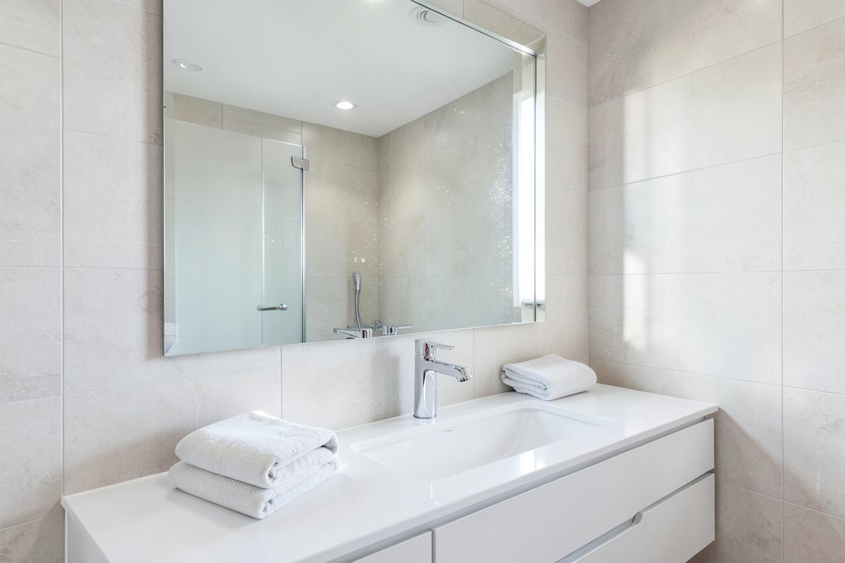 Clean bathroom with polished fixtures in a Cupertino home