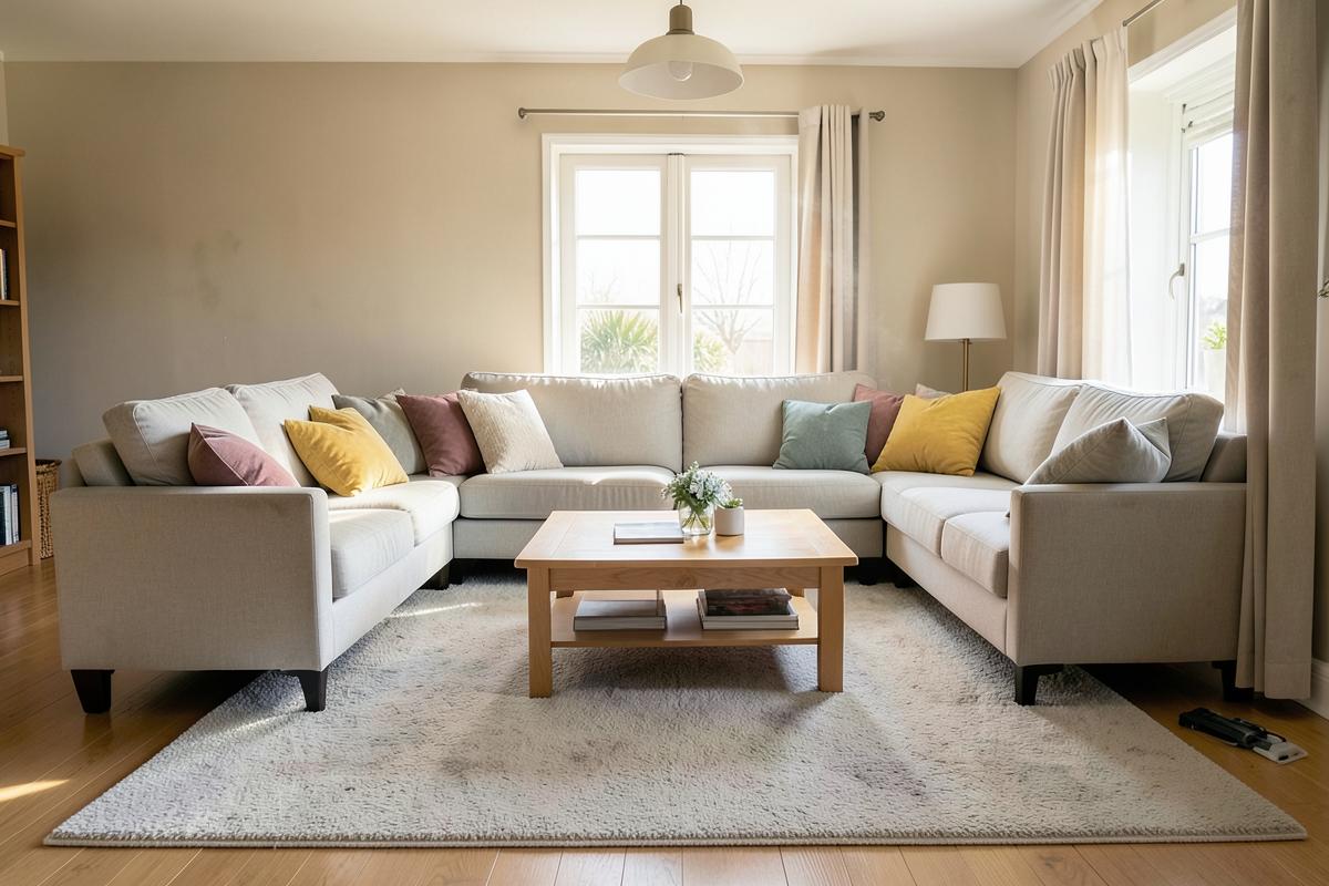 Bright, freshly cleaned living room in a Cupertino family home